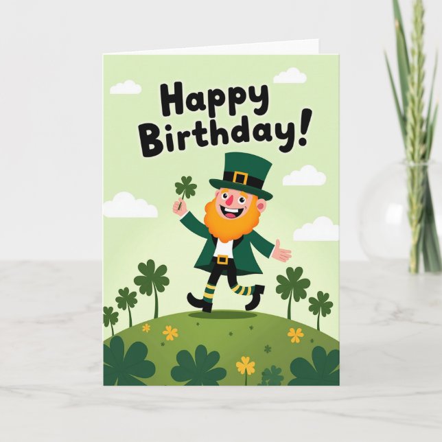 Lycklig födelsedag Leprechaun-kort Kort (Framsida)