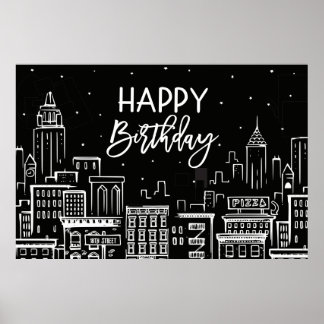 Lycklig Födelsedag Night City Scape Poster