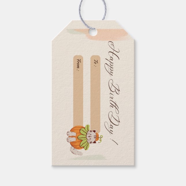 lycklig, födelsedagen hälsning, kattens rosa presentetikett (Framsidan)