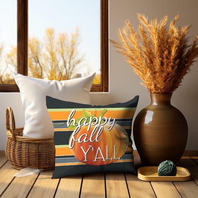 Lycklig föll ner i din Pumpkin på Vibrant Rand Mön Kudde (Skapare uppladdad)