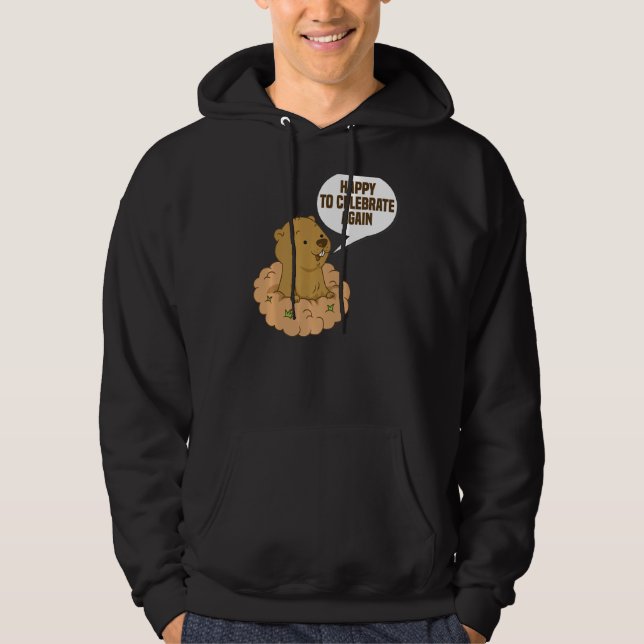 Lycklig för att fira igen den berömda Groundhog Da Hoodie (Framsida)