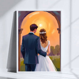 Lycklig För Evigt Brud & Brudgum Vattenfärg Bröllo Poster