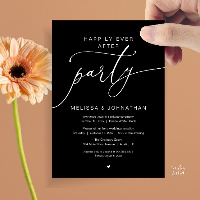 Lycklig För Evigt Efter Fest Romantisk Bröllopsmot Inbjudningar (Happily Ever After Party Romance Wedding Reception Invitation card in black and white)