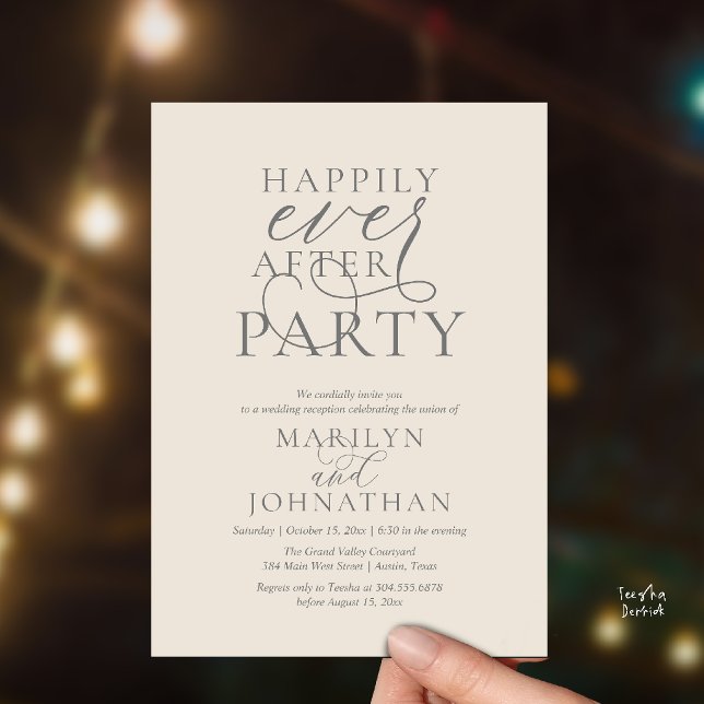 Lycklig För Evigt Fest, Elegant Bröllopsmiddag Inbjudningar (Happily Ever After Party, Classy Wedding Dinner Party Invitation Card in Grey Cream)