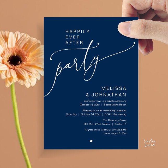 Lycklig För Evigt Fest Romantisk Bröllopsmottagnin Inbjudningar (Happily Ever After Party Romance Wedding Reception Invitation card in navy blue)