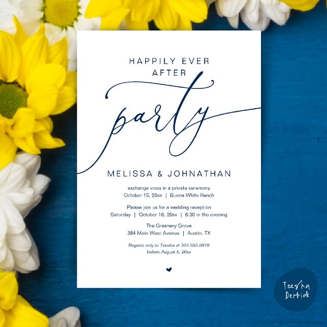 Lycklig För Evigt Fest Romantisk Bröllopsmottagnin Inbjudningar (Happily Ever After Party Romance Wedding Reception Invitation card in navy blue)