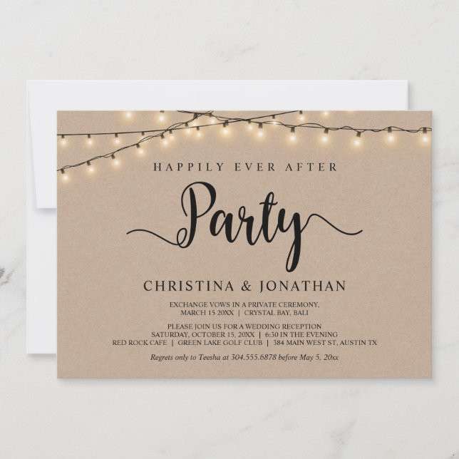 Lycklig För Evigt-fest, Strängljus Elopement Inbjudningar (Framsida)