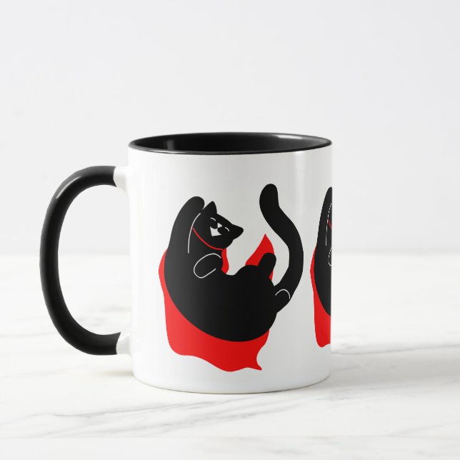 Lycklig Förenklad Cat Toppen Hero Cute Cape Mugg (Vänster)