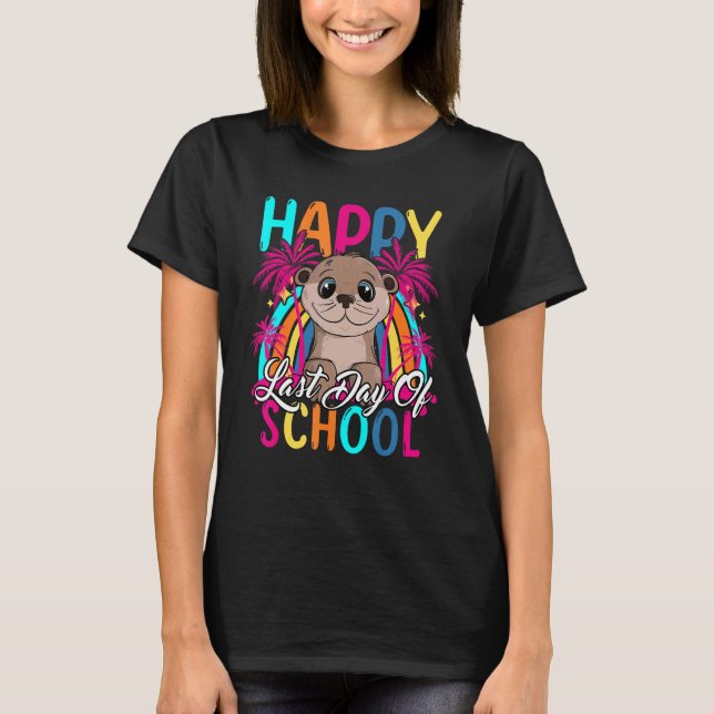 Lycklig förra dagen för skolläraren Studenter Grad T Shirt (Framsida)