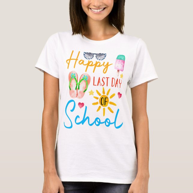Lycklig förra dagen Hej sommartid i skolan t Shirt (Framsida)