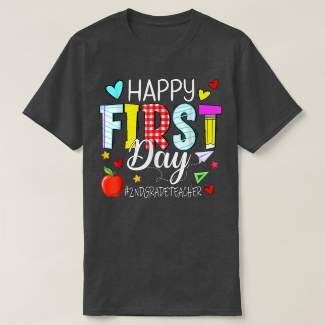 Lycklig första dag andra Klass-lärarinna Välkommen T Shirt (Design framsida)