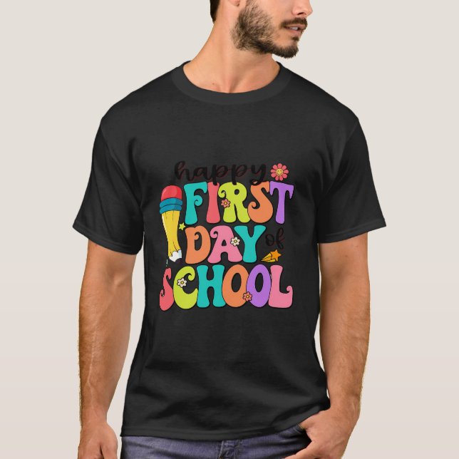 Lycklig första dag då skolan är kul, välkomna till t shirt (Framsida)