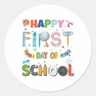 Lycklig första dag för Back to school-lärare Runt Klistermärke