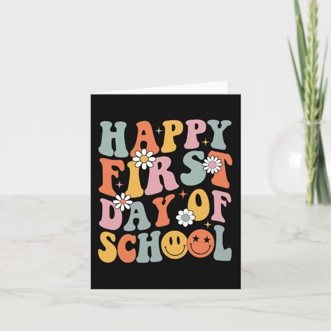 Lycklig första dag för lärare i skolelever återvän kort (Framsida)