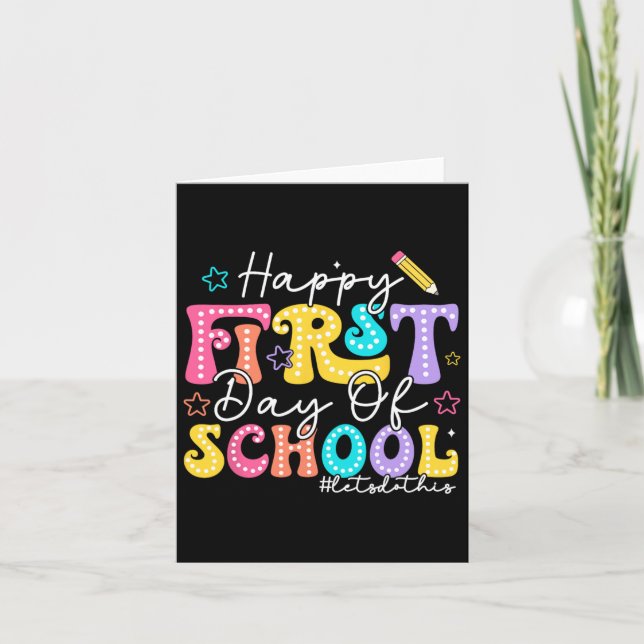 Lycklig första dag för skolpennlärarbarn tillbaka kort (Framsida)