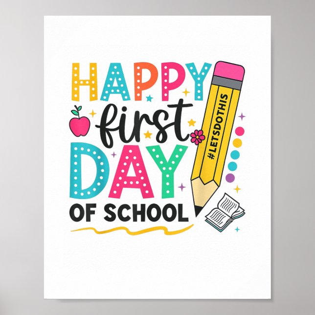 Lycklig första dag för skolpennlärarbarn tillbaka poster (Framsidan)