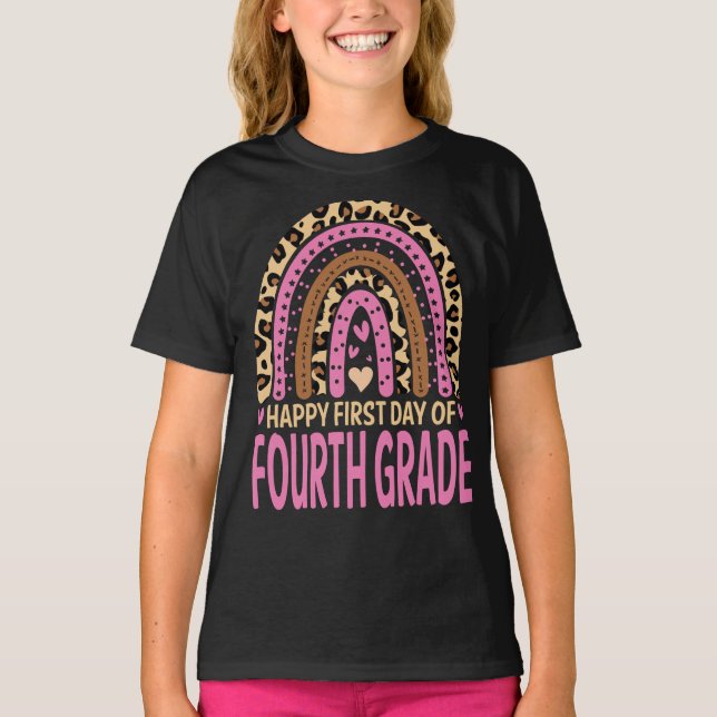 Lycklig första dagen av fjärde Klass-regnbåge leop T Shirt (Framsida)