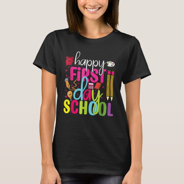Lycklig första dagen av leopard Boho Rainbow T Shirt (Framsida)