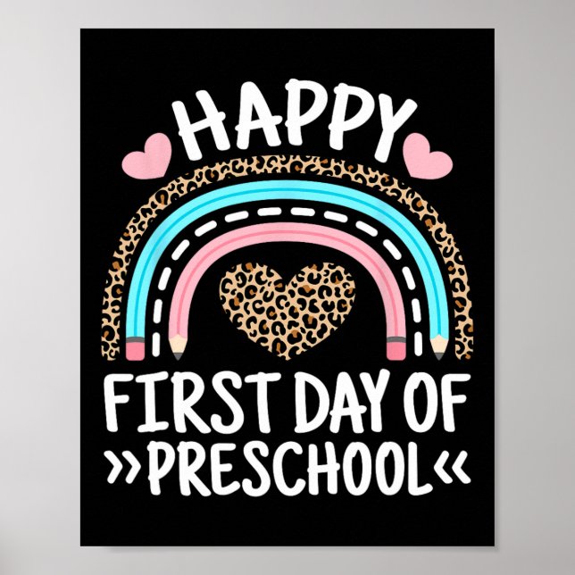 Lycklig första dagen av Preschool Leopard Rainbow  Poster (Framsidan)
