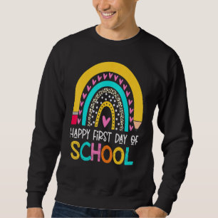 Lycklig första dagen av regnbåge i Back to school Lång Ärmad Tröja