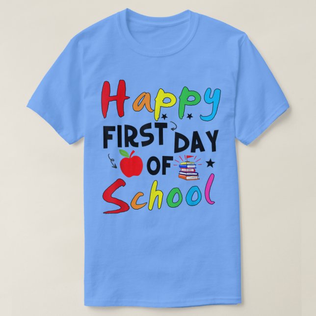Lycklig första dagen för Back to school lärare T Shirt (Design framsida)