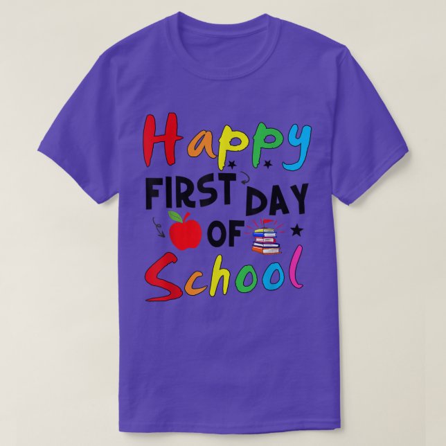 Lycklig första dagen för Back to school lärare T Shirt (Design framsida)
