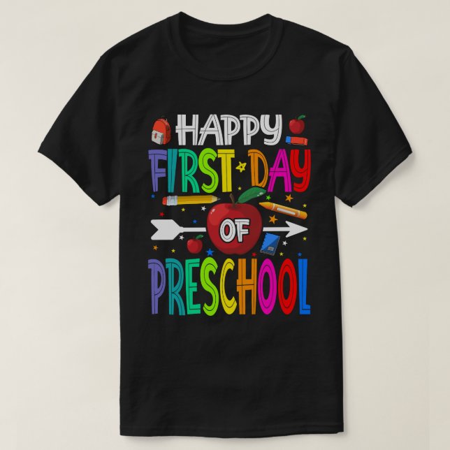 Lycklig första dagen för Preschool Shirt-läraren S T Shirt (Design framsida)