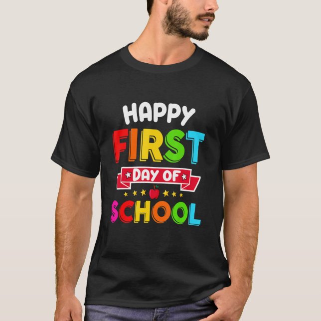 Lycklig första dagen i Back to school-skolans utfo T Shirt (Framsida)