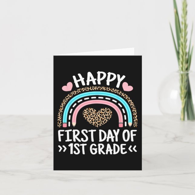 Lycklig första dagen i första Klass-leopard Rainbo Kort (Framsida)