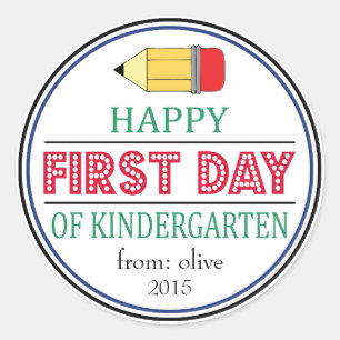 Lycklig första dagen i Kindergarten-pennantecknin Runt Klistermärke