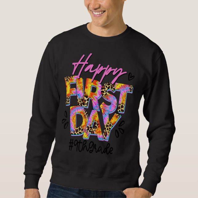Lycklig första dagen i skolan Tie Dye Leopard 9:e  Lång Ärmad Tröja (Framsida)