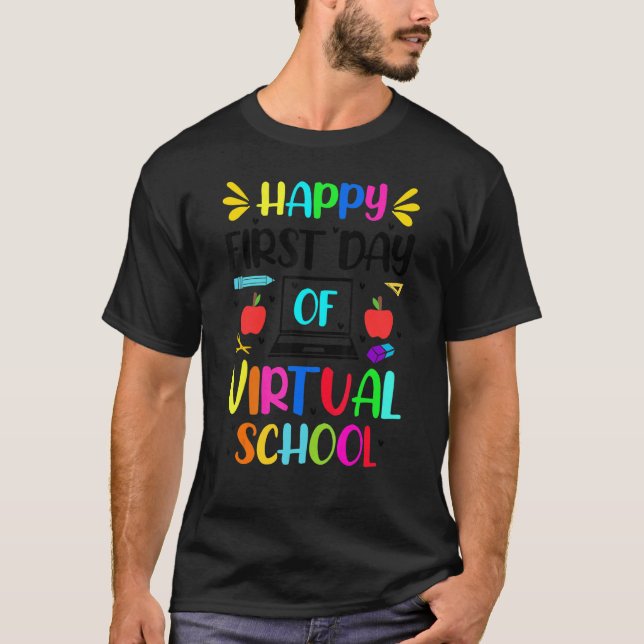 Lycklig första dagen i Virtuella Onlinen för barn  T Shirt (Framsida)