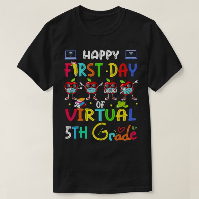 lycklig första dagen virtuell 5:e klass-äppelmask  t shirt (Design framsida)