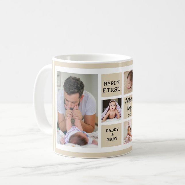 Lycklig första Fars dag 5-fotokollage    Kaffemugg (Framsida vänster)