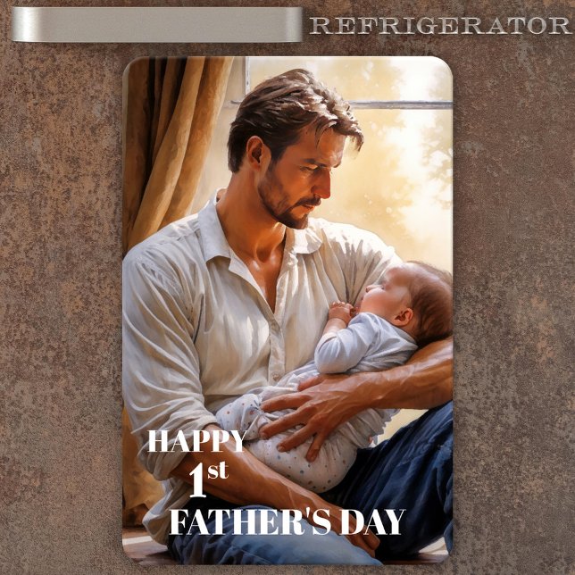 Lycklig första Fars dag-fotoflei Magnet (Flexible magnet featuring your custom photo. You can customize the "Happy 1st Father's Day" texts)
