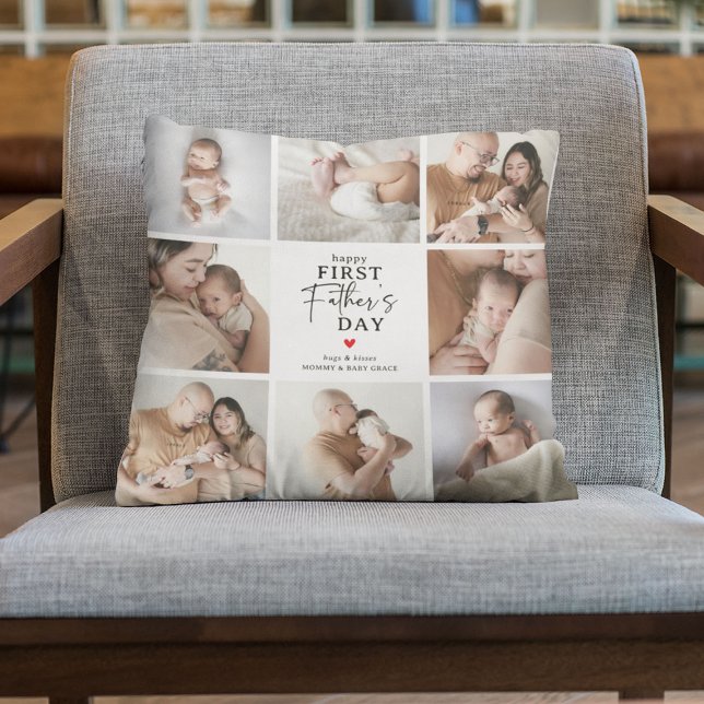 Lycklig Första Fars Dag' Fotokollage Minne Kudde (Skapare uppladdad)