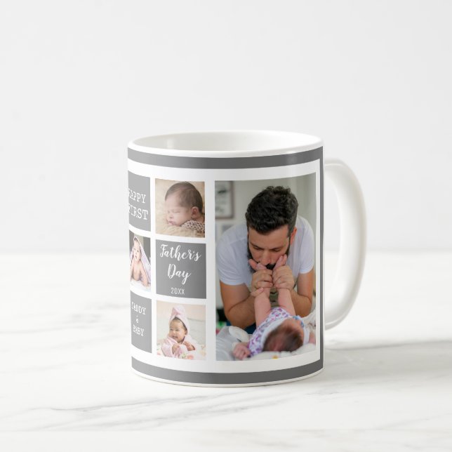 Lycklig första Fars dag Grått 5-fotokollage Kaffemugg (Framsida höger)