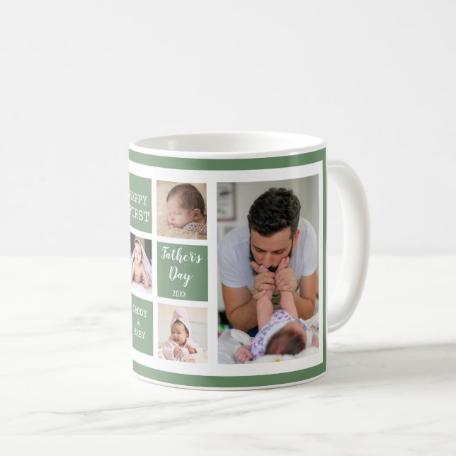 Lycklig första Fars dag Grönt 5 Fotokollage   Kaffemugg (Framsida höger)