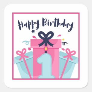 Lycklig första födelsedag fyrkantigt klistermärke