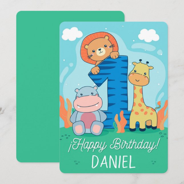 Lycklig första födelsedag julkort (Fram/baksida)