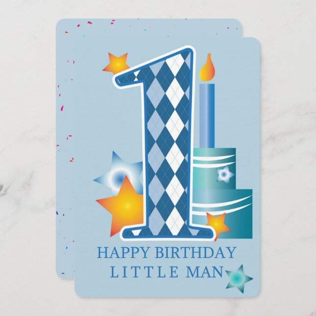 Lycklig första födelsedag julkort (Fram/baksida)