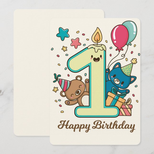 Lycklig första födelsedag julkort (Fram/baksida)