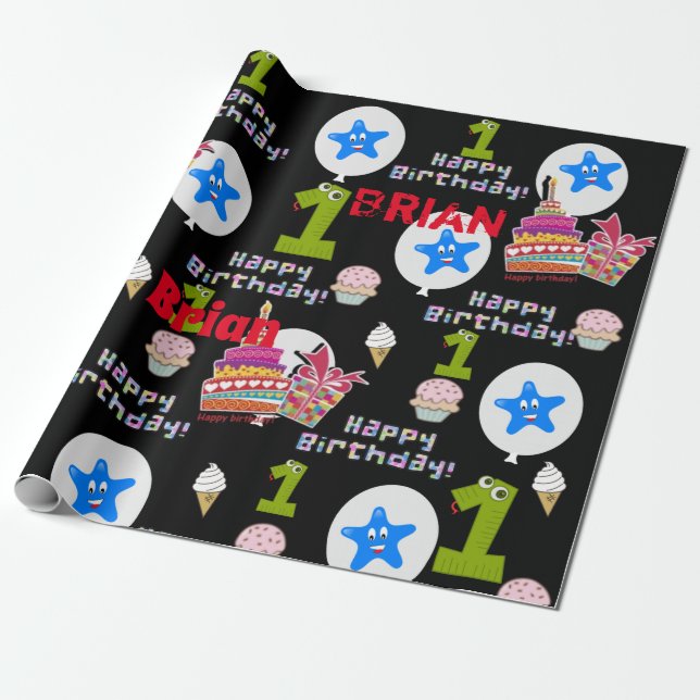 Lycklig första födelsedag: Pappra ballonger #1 Presentpapper (Utrullad)