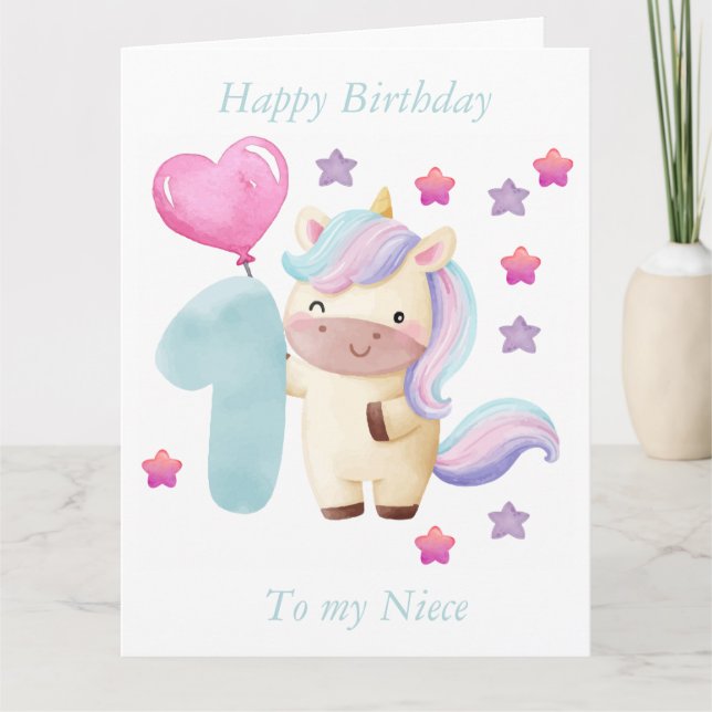 Lycklig första födelsedag till min systerdotter" kort (Framsida)