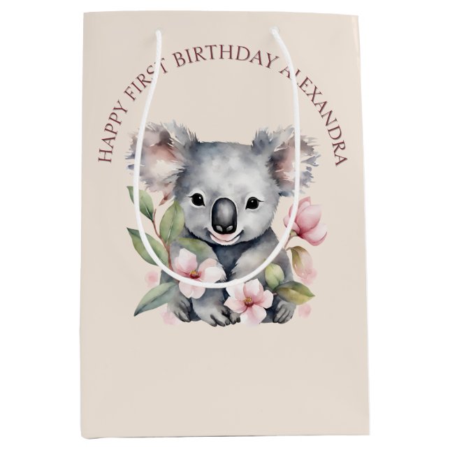 Lycklig första födelsedag: vattenfärg Koala (Framsidan)