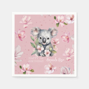 Lycklig första födelsedag: vattenfärg Koala Pappersservett