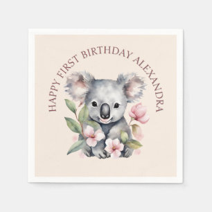 Lycklig första födelsedag: vattenfärg Koala Pappersservett