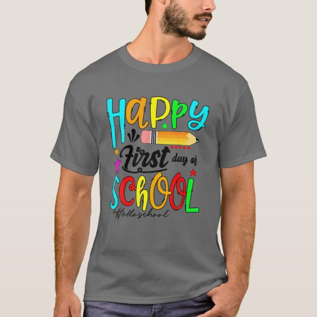 Lycklig första Hej-lärardagen Stu T Shirt (Framsida)