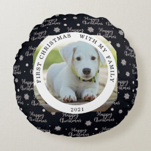 Lycklig Första jul - din fotorunda Rund Kudde