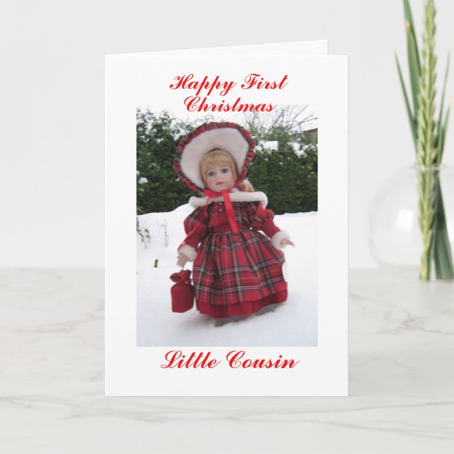 Lycklig första julen, lilla kusin helgkort (Framsida)